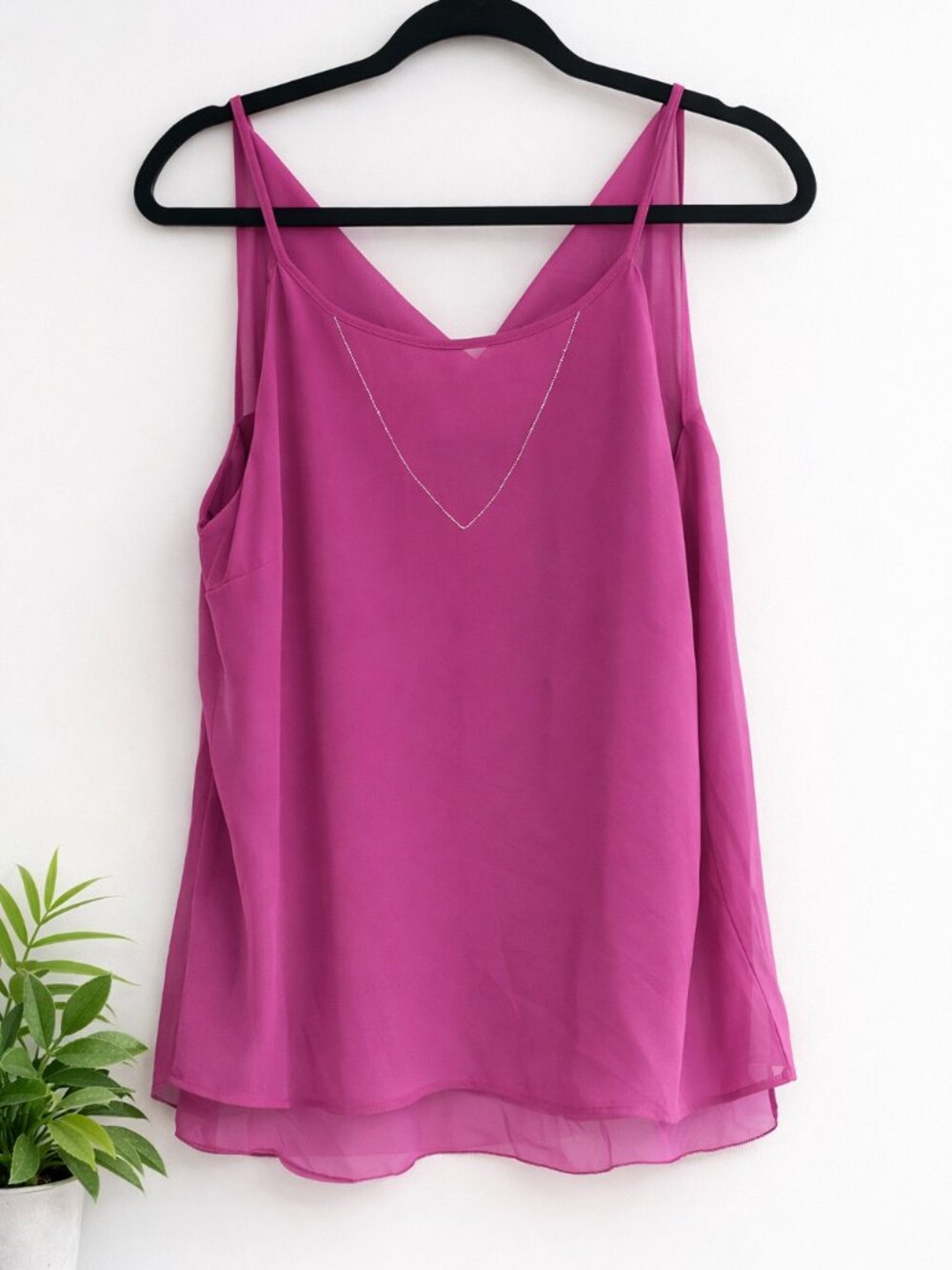 White House Black Market Magenta Chiffon V-Neck Camisole
